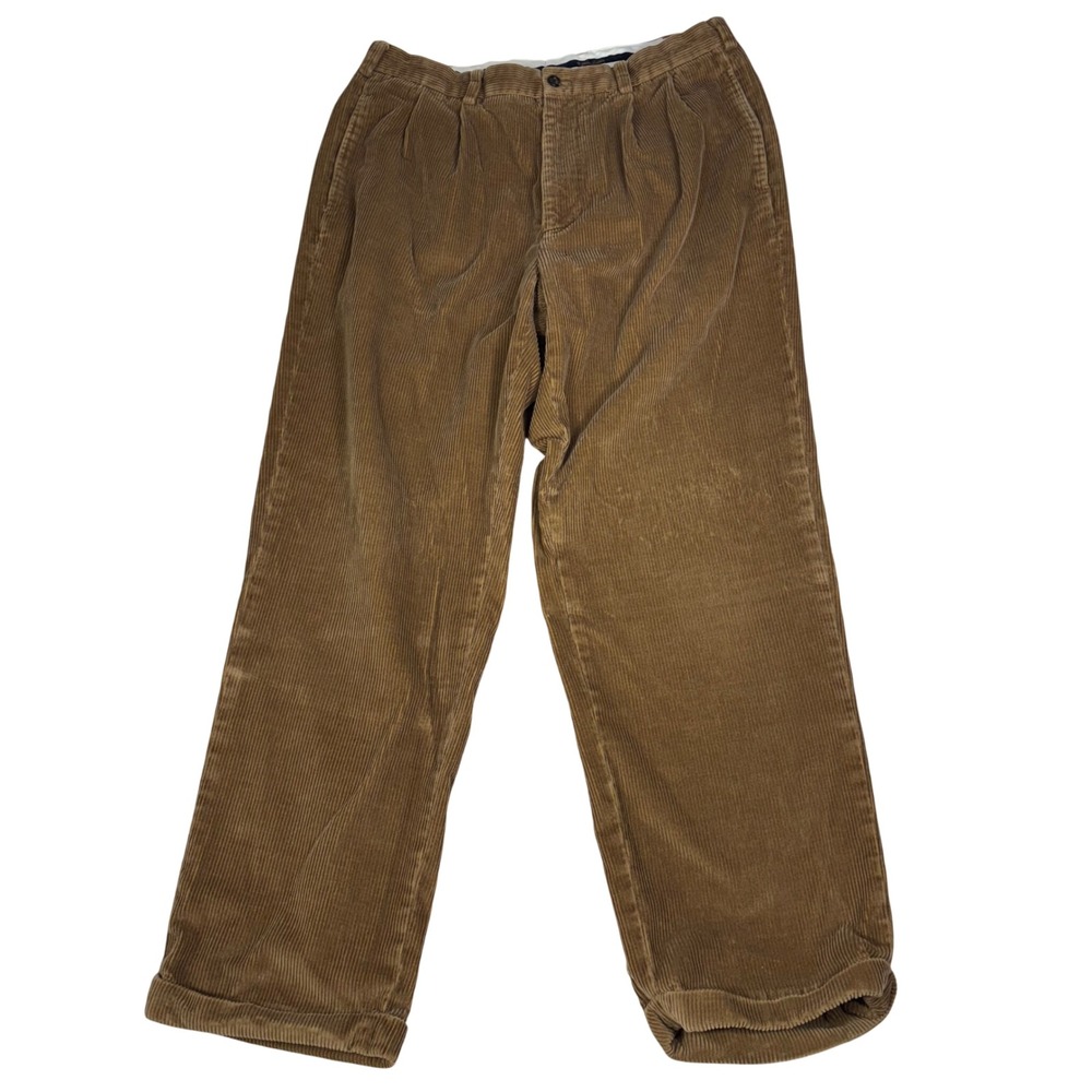 Brooks Brothers Corduroy Pants Pleated Trousers Mens Camel‎ Tan 34x30 Preppy